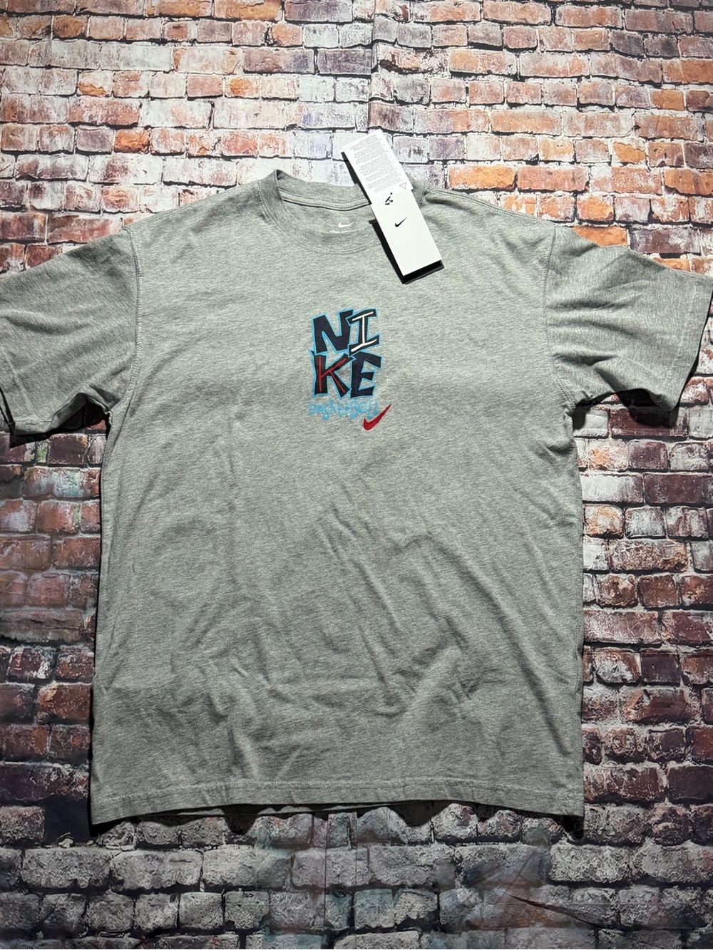 Nike Light Gray Short-Sleeve Tee with Multicolor Graphic